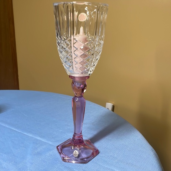Fenton Art Glass Rose Hurricane Candle Holder Hexagon Base...